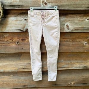 Topshop Light Pink Lace Up Leigh Moto Jeans Size 25